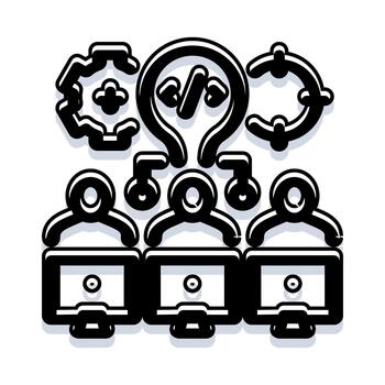 Software development team coding and collaborating on projects vector