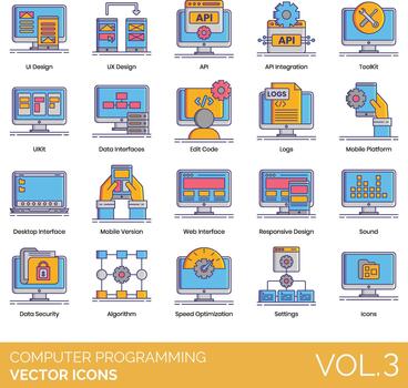 computadora programación icono conjunto vector