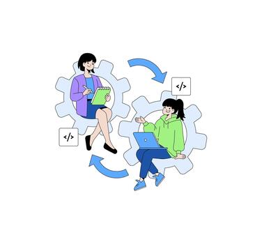 Team Collaboration Illustration with Coding Elements vector