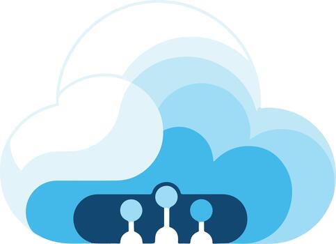 A stylized blue cloud icon featuring a connected network node structure for modern cloud computing vector