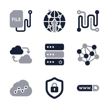 Flat Two Tone Data Network Connection Server and Cloud Computing Icon Set vector