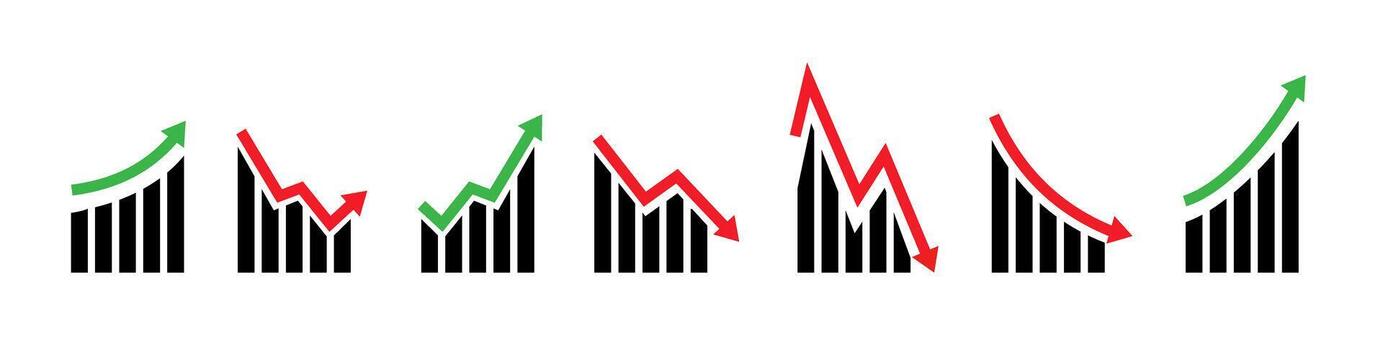 arriba y abajo grafico gráfico icono. crecimiento incrementar y disminución signo. grafico o diagrama con flecha yendo arriba y abajo. vector