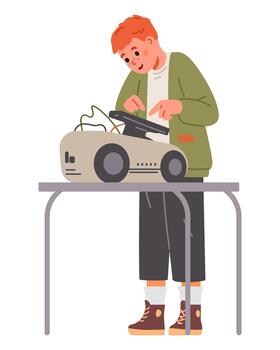 colegial estudiando robótica programación máquina. vector
