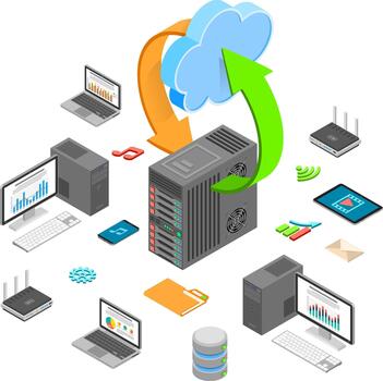 Data Network Cloud Computing Technology Isometric with Server vector