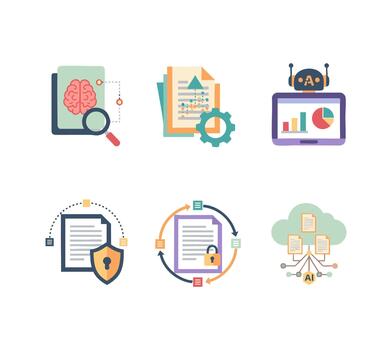 Artificial Intelligence and Data Processing Icon Set vector