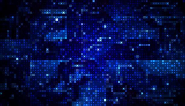 azul matriz binario dato código, cuadrícula píxel modelo antecedentes. digital datos futurista tecnología, computadora software programación concepto vector