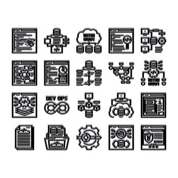 Devops software development infrastructure and cloud computing icons vector