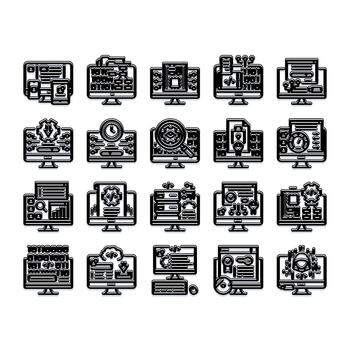 Computer programming and software development line icons set vector