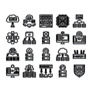 Cloud server computing and data networking icons set vector