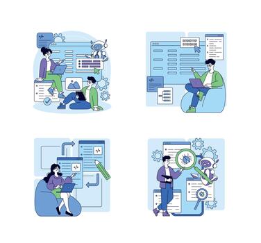 desarrolladores colaborando con ai en codificación Tareas vector