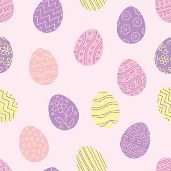 Pastel Easter Eggs doodle seamless pattern vector