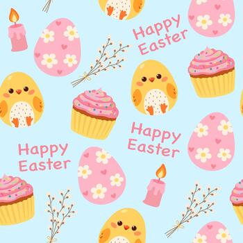 Cute Easter seamless pattern illustration vector