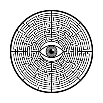 Eye inside labyrinth structure vector