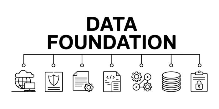 Data Foundation concept with for cloud computing security documents code gears database and locked clipboard vector