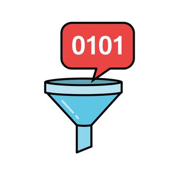 Funnel with Binary Code Bubble Illustrating Data Processing and Analysis. vector