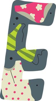 Letter E Patchwork Quilted Cartoon vector