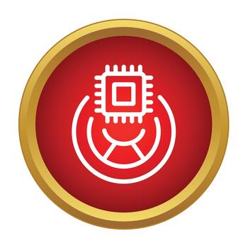 Processing computer chip with data flow icon vector