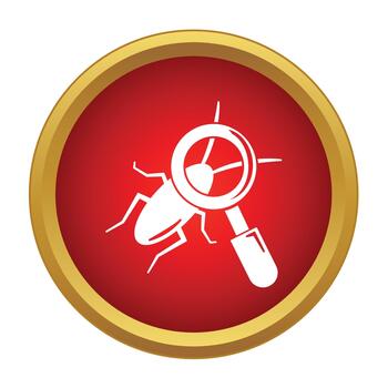 Debugging software code inspecting bug icon on red vector