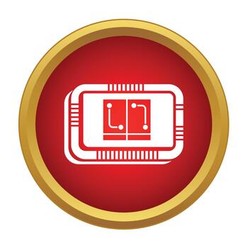Microchip processor component icon illustrating technology development vector