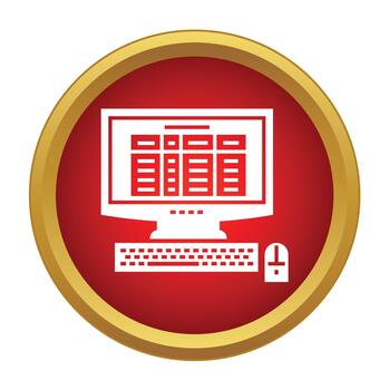 Computer with spreadsheet program icon on button vector