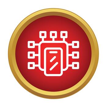 Processor microchip icon with connected data points vector