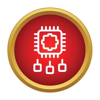 Cpu computing processing icon on red button vector