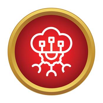 Cloud computing data processing network icon on red button vector