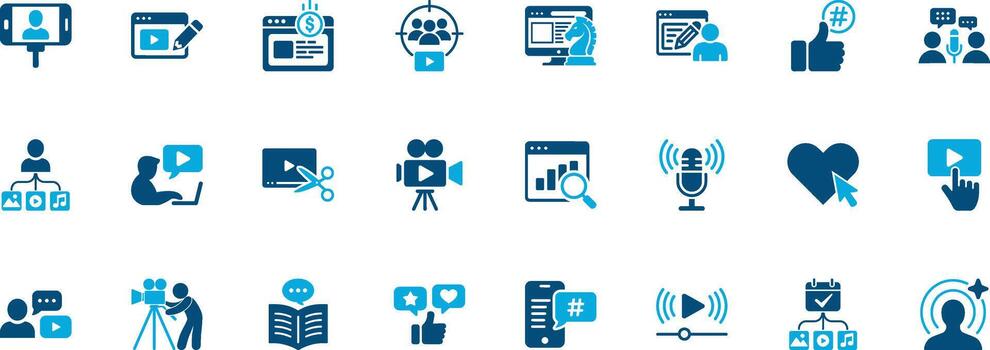 Content Creator Solid Icon Set vector