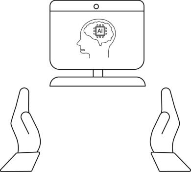 artificial inteligencia cerebro computadora interfaz manos. vector