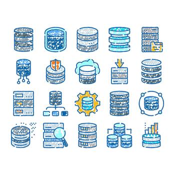 Database server hosting cloud computing technology icons vector