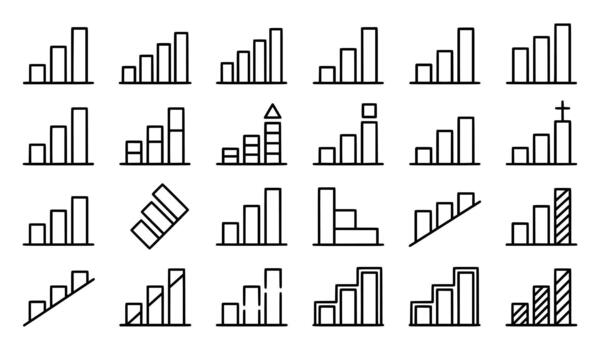 variedad de bar gráfico íconos para datos visualización con visualización incrementar disminución vector