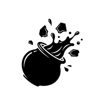 Exploding Pot Liquid Splash Black Icon. vector