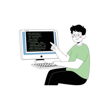Cartoon programmer working on computer programming code illustration vector