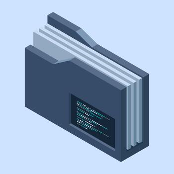 Isometric folder. Network folder. Shared folder. Cloud data storage. Database folder server technology. Isometric technologys vector