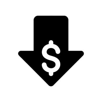 Dollar sign inside a downward pointing arrow indicating a decrease in value or price vector