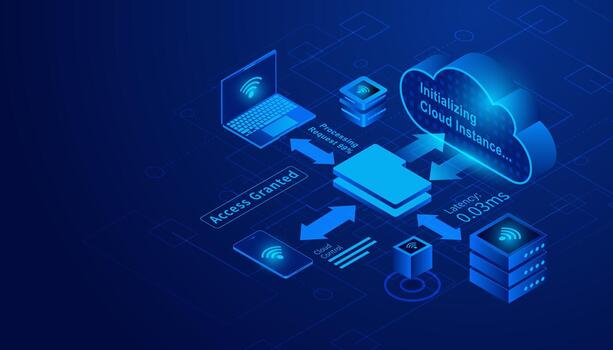 Cloud Computing Instance Server Network System Data Processing Technology Concept vector