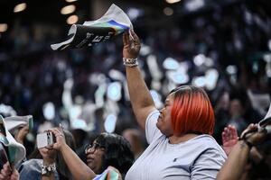 Fans react during the second half between the New York Liberty and the Connecticut Sun at Barclays Center. - Editorial Image