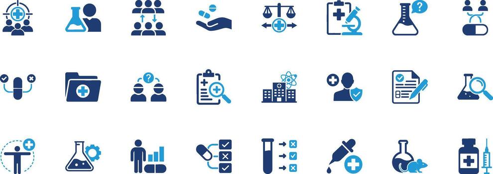 Clinical Study Solid Icon Set vector
