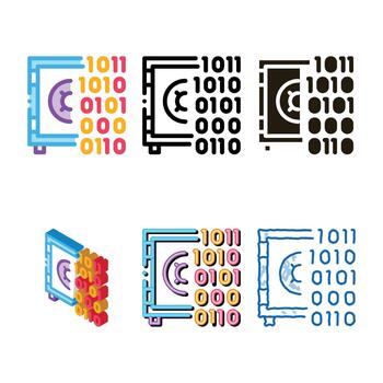 computer hacking with binary code icon set outline vector