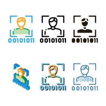human set binary code icon outline vector