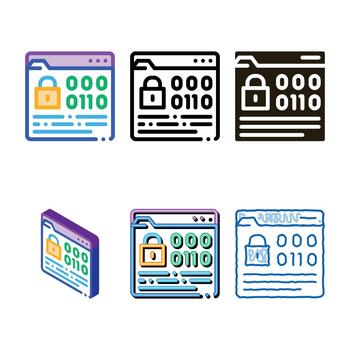 binario código proteccion icono paquete múltiple contorno vector