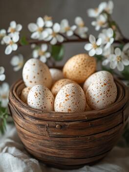 Rustic basket with Easter decor photo