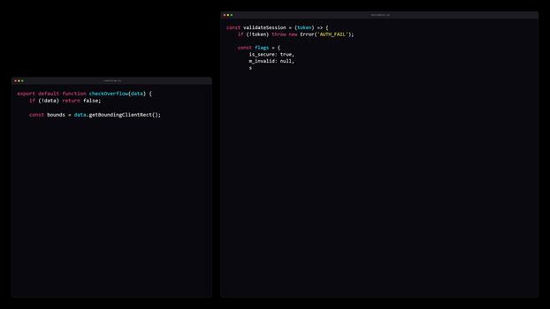 Software Entwickler Schreiben Javascript Code im ein dunkel Modus Code Editor Umgebung video