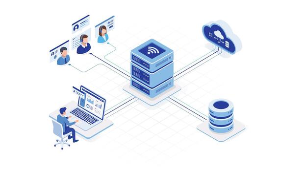 saas nube informática red y base de datos administración sistema vector