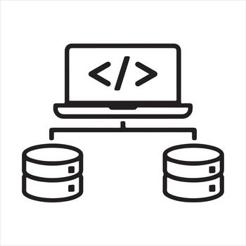 backend desarrollo icono - servidor base de datos y código programación sistema vector