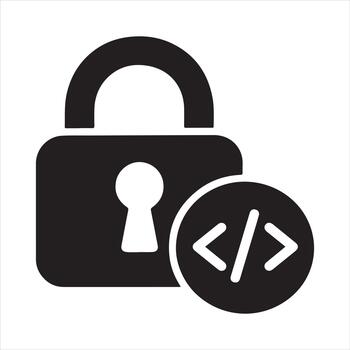 Secure Code Icon - Code Security and Encrypted Software Development Lock vector