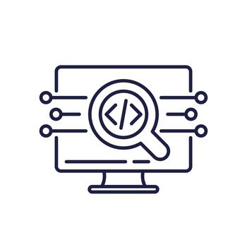 software code audit line icon with computer vector