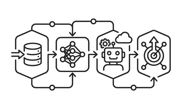 Data processing and machine learning workflow icon vector