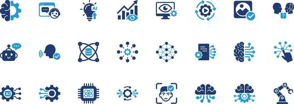 artificial inteligencia sólido icono conjunto vector