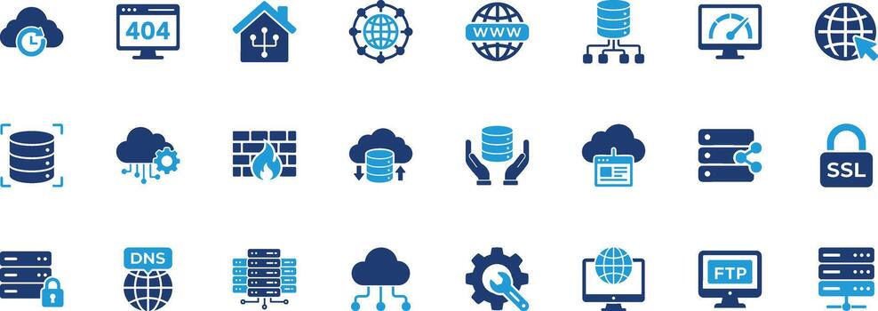 Web Hosting Solid Icon Set vector